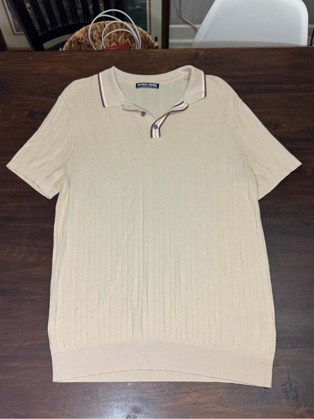 Paul Jones Beige Knit Polo with Contrast Trim
